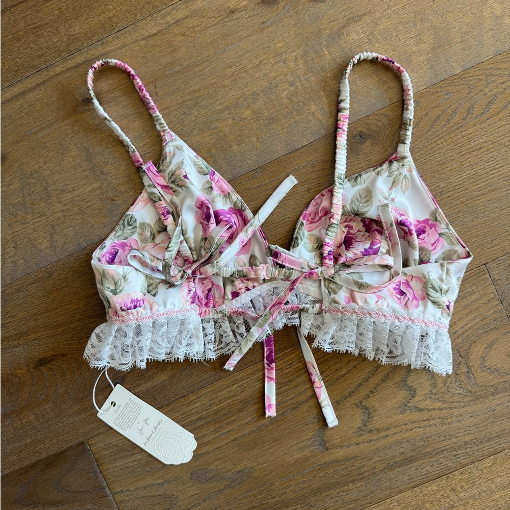 For Love And Lemons Pink Floral Lace Bralette